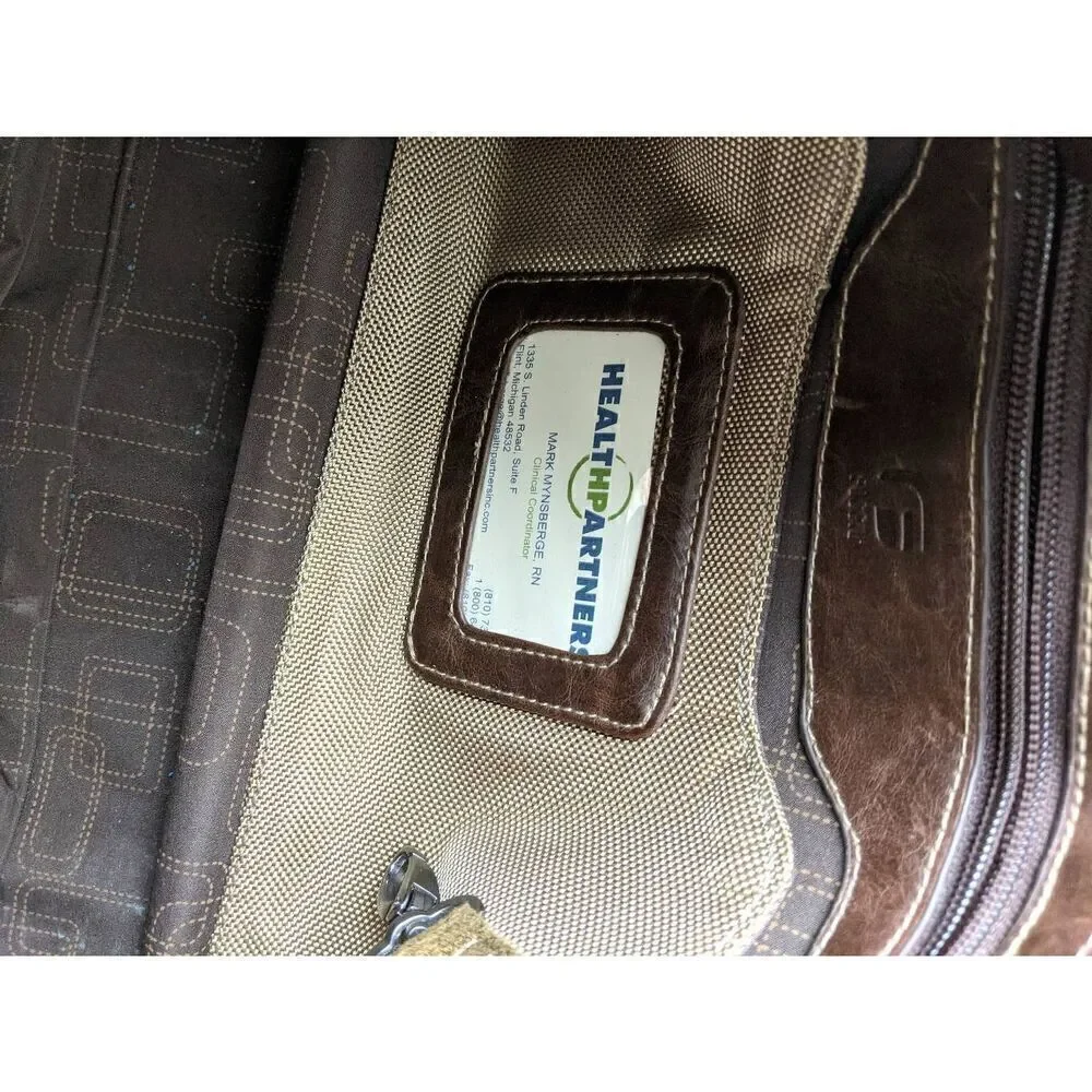 Fossil Messanger Bag Khaki Canvas Brown Leather Shoulder Strap Leather Detail Sn